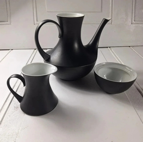 Espana Noche Block Bidasoa Spain Tea/Coffee Pot Creamer & Sugar Bowl Black Matte - Picture 2 of 14
